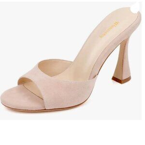 Wansseny Pale Pink Stylish High Heel Open Toe Mules Slip On Ladies Casual Shoes